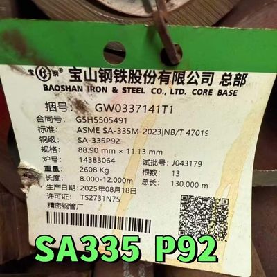 উচ্চ তাপমাত্রা সার্ভিসের জন্য কোল্ড টানা ASME A335 P92 সিউমলেস Ferritic খাদ স্টিল পাইপ 89 * 11.13mm