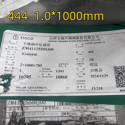 SUS444 2B S44400 EN1.4376 AISI 444 ইনক্স স্টেইনলেস স্টীল শীট 1.0* 1000mm 1219mm প্রস্থ